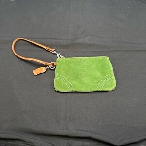 Coach Green Suede Wristlet with Brown Strap